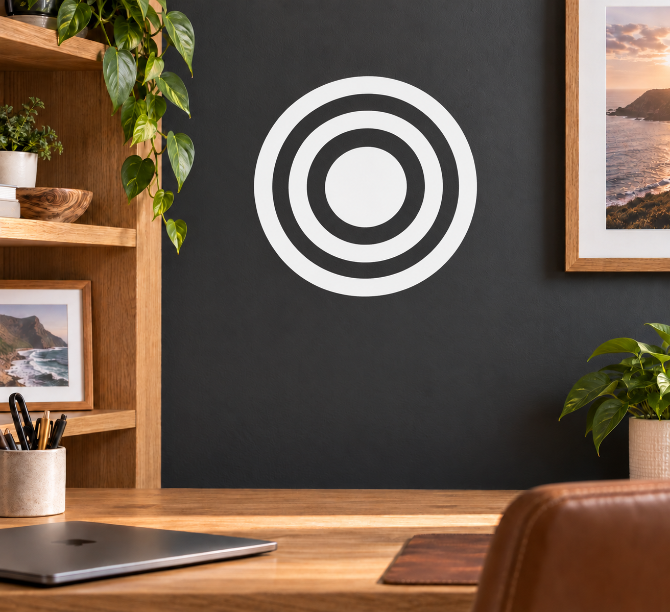 Vinyl bullseye decal with concentric black and white circles on a wall