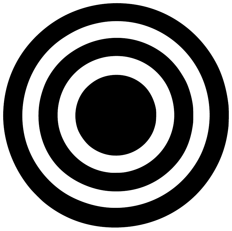 Vinyl bullseye decal with concentric black and white rings, close-up