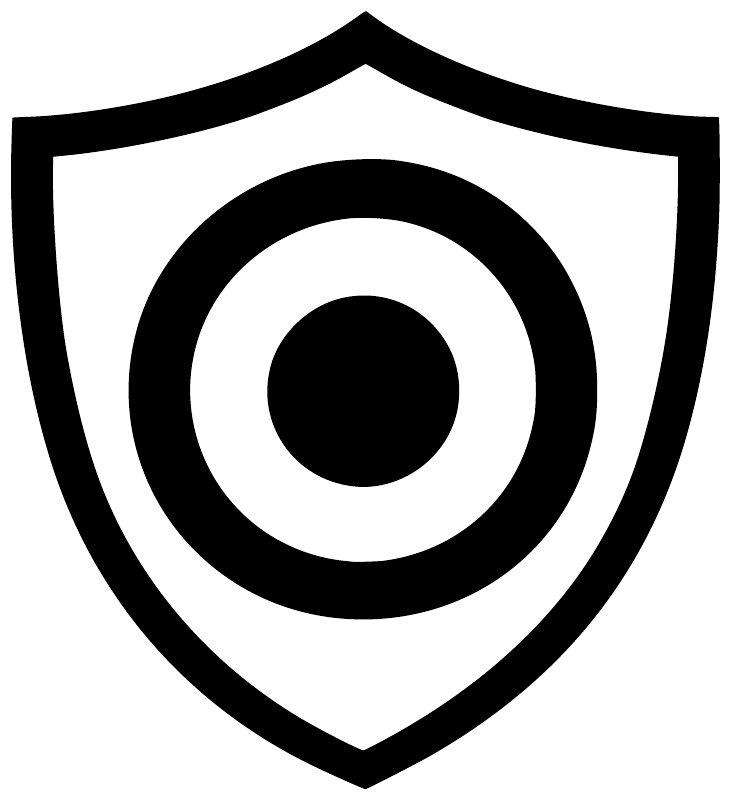 Close-up shield target vinyl decal: black shield with circular bullseye emblem