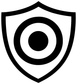 Close-up shield target vinyl decal: black shield with circular bullseye emblem
