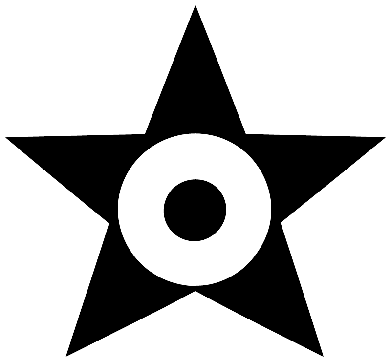 Black five-point star with white circle target vinyl decal.