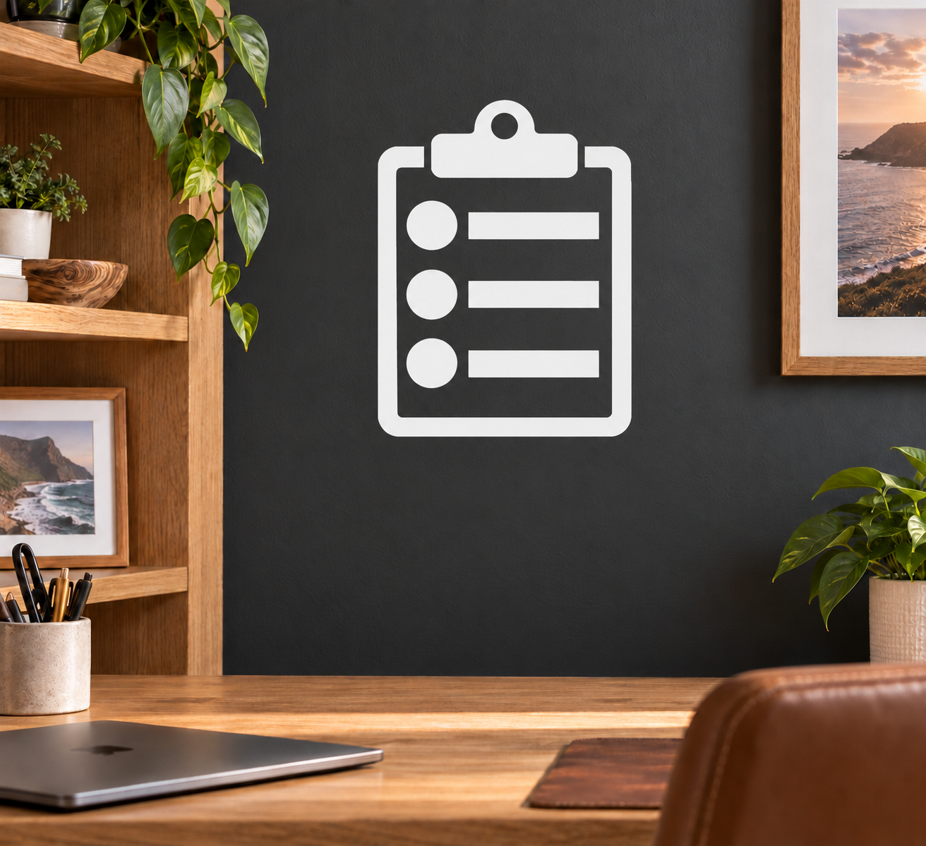 White clipboard vinyl decal with three line slots and three dot markers