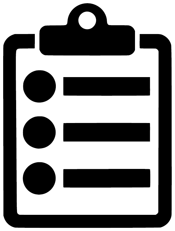 Black clipboard vinyl decal icon with three dots and three horizontal bars