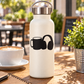 White bottle with black mug and headphones vinyl decal