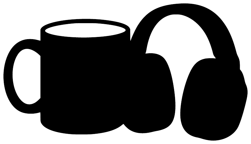 Black mug and headphones vinyl decal graphic on white