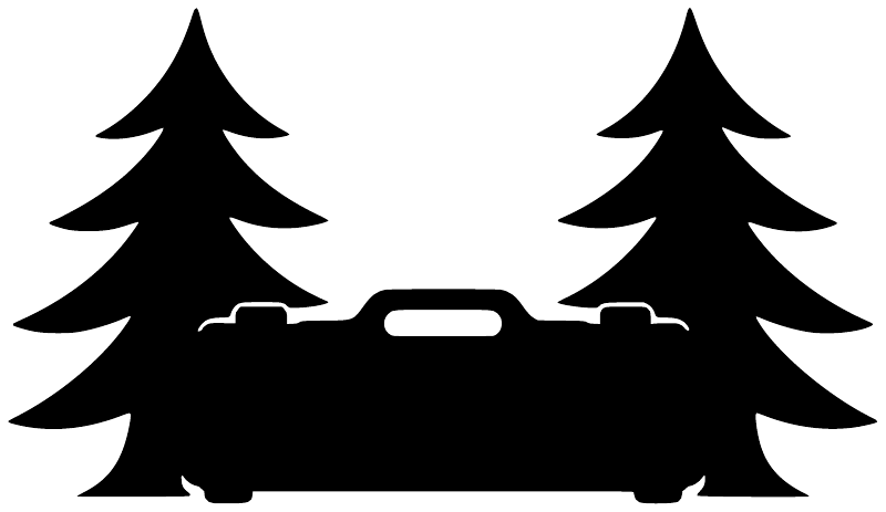 Marksmen Pine Range Weekend vinyl decal design: pine trees and vehicle silhouette