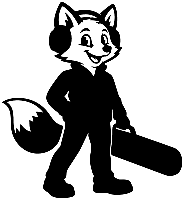 Vinyl fox decal character with smile, black-and-white silhouette