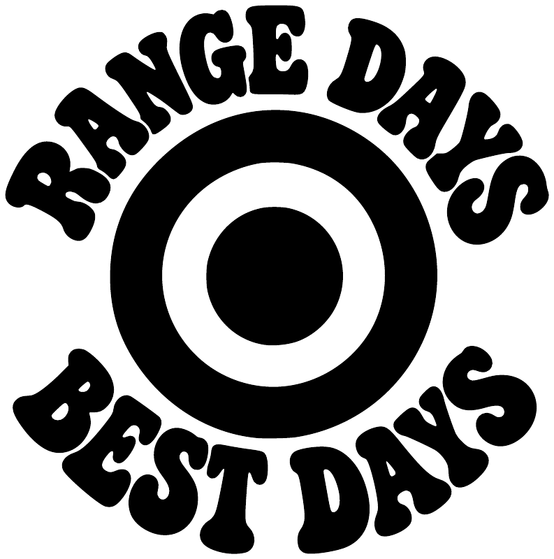 Black-and-white vinyl wall decal with target icon and Range Days Best Days text