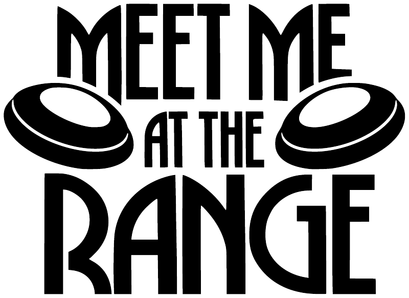 Vinyl decal close-up showing 'MEET ME AT THE RANGE' black lettering with ear icons