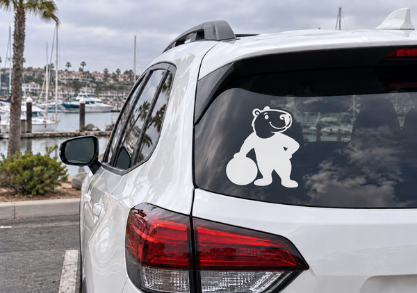 Capybara team captain vinyl decal on car rear window, black and white mascot