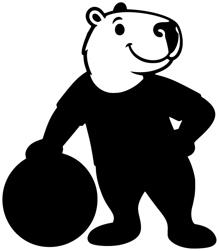 Capybara team captain vinyl decal, smiling black and white mascot holding a ball