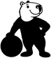 Capybara team captain vinyl decal, smiling black and white mascot holding a ball