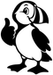 Black-and-white puffin mascot spirit vinyl decal with thumbs-up pose