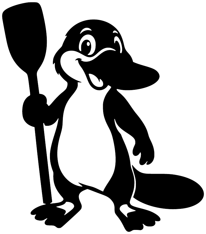 Black and white cartoon platypus vinyl decal holding a paddle