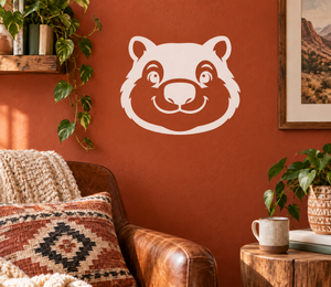 White wombat face vinyl decal with bold outlined eyes and nose