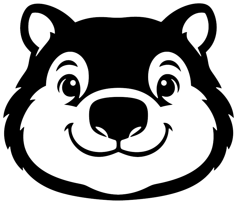 Black and white wombat face vinyl decal with large eyes and rounded ears