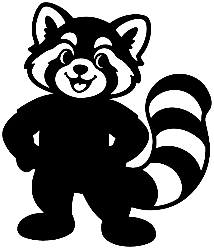 Panda mascot vinyl decal, black and white character with curled tail