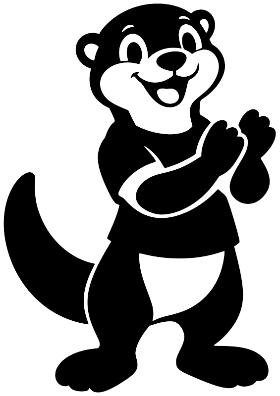 Black-and-white otter mascot vinyl decal clapping with one paw raised