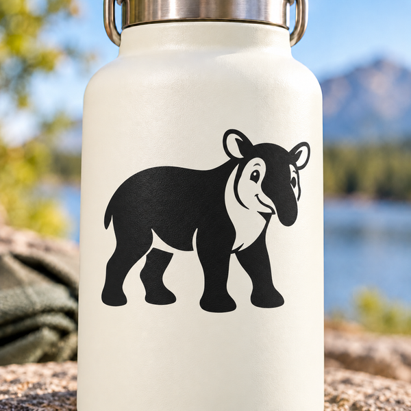 Tapir mascot vinyl decal on light bottle with black and white tapir graphic
