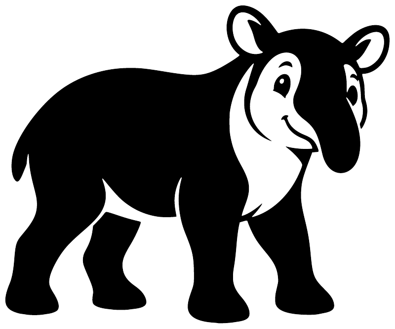 Tapir mascot vinyl decal showing full black-and-white tapir standing