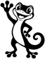 Black gecko high-five vinyl decal mascot with outlined details