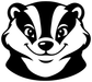 Black-and-white badger mascot vinyl decal graphic, bold face design