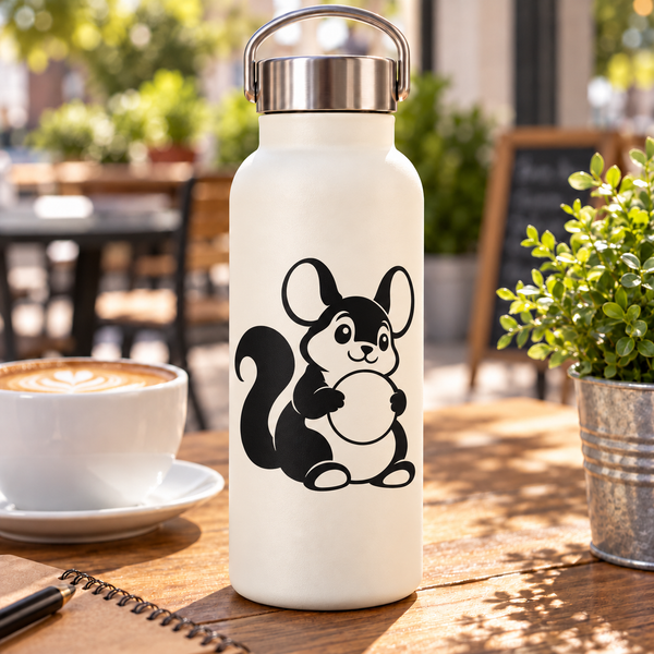 Chinchilla mascot vinyl decal of a black-and-white animal holding a heart