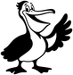 Black-and-white pelican mascot vinyl decal, wings spread