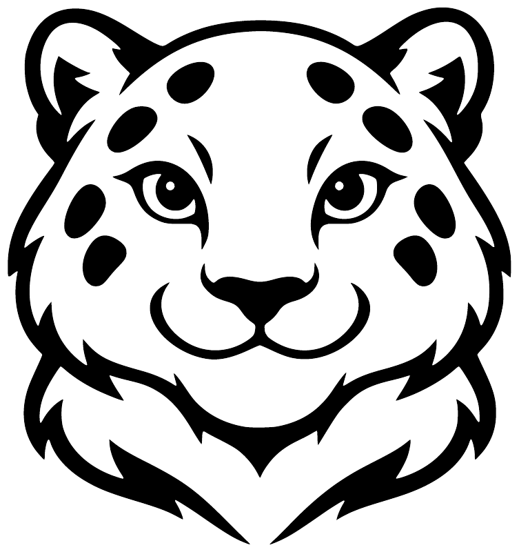 Snow leopard face vinyl decal, bold black-and-white design