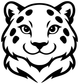 Snow leopard face vinyl decal, bold black-and-white design