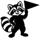 Black raccoon mascot vinyl decal with white accents, waving pose