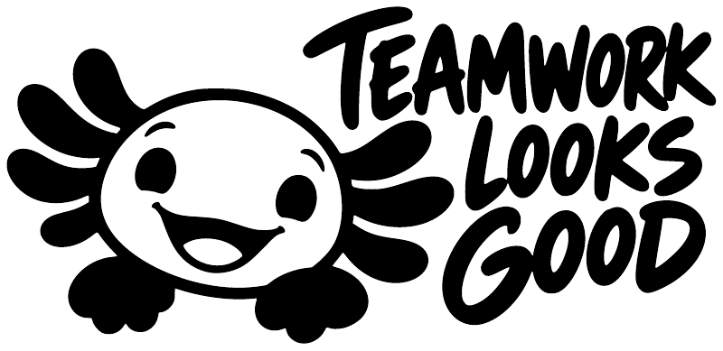 Black vinyl decal with panda mascot and Teamwork Looks Good lettering