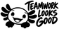 Black vinyl decal with panda mascot and Teamwork Looks Good lettering