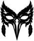 Black gothic raven mask vinyl decal with feathered wings and dangling charms