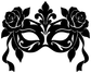 Masquerade mask vinyl decal in black with rose details and scrolling filigree
