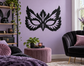 Black owl feather mask vinyl wall decal, symmetrical wings and beak design
