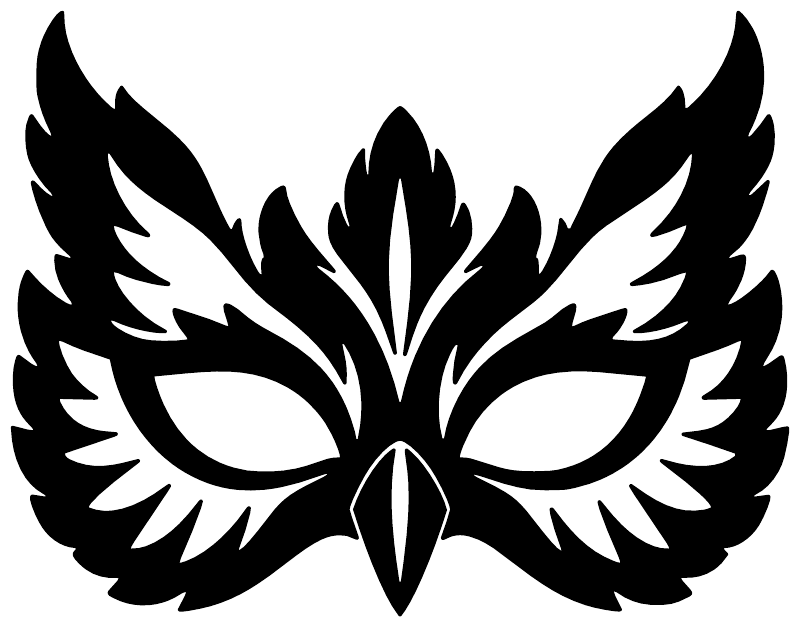 Black owl feather mask decal, close-up with winged eye shapes