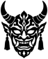 Black stylized horned mask vinyl decal with tassels and flame pattern