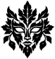 Black leaf spirit mask vinyl decal, symmetrical ornate face with foliage