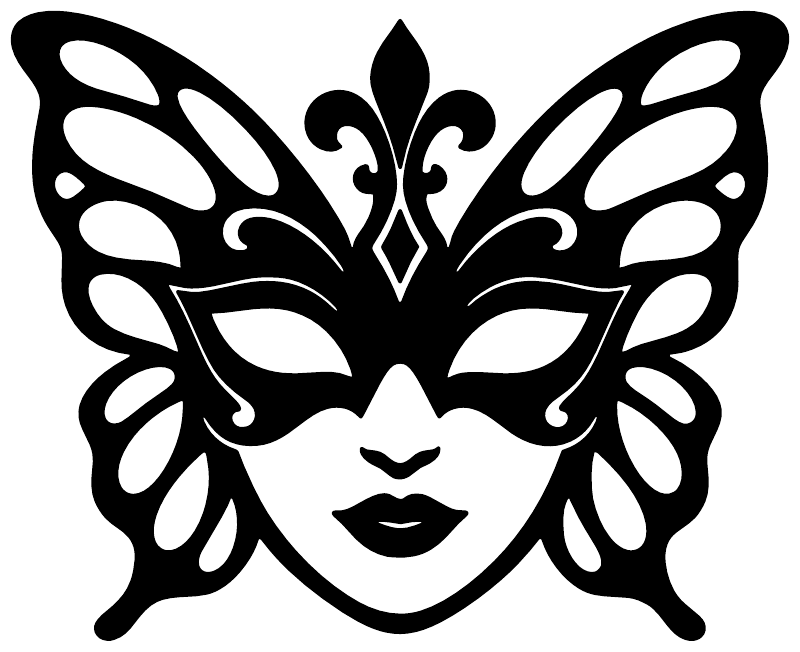Black and white butterfly masquerade mask vinyl decal with decorative flourishes