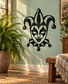 Black jester bell mask vinyl decal with hanging bell details and curved horn shapes