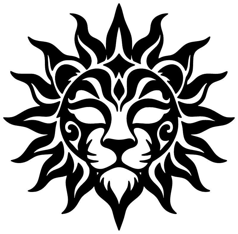 Lion sunburst face vinyl decal, bold black outline with central lion head