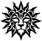 Lion sunburst face vinyl decal, bold black outline with central lion head