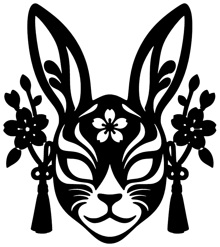 Black rabbit mask vinyl decal with floral tassels and outlined flowers