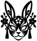 Black rabbit mask vinyl decal with floral tassels and outlined flowers