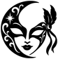 Crescent half-mask vinyl decal with black background and white mask illustration