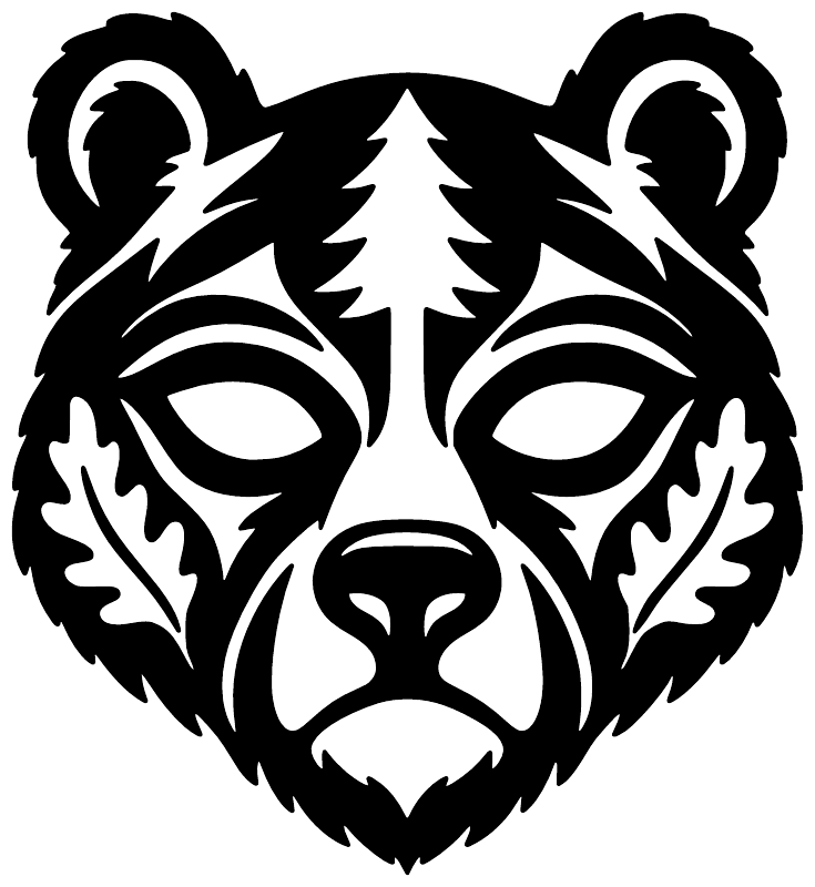 MaskCX020 — Bear Woodland Mask ; preview rendered from the saved vector PDF