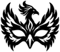 Phoenix feather mask vinyl decal, close-up of black phoenix face with outstretched wings