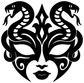 Black-and-white serpent-eye mask vinyl decal, centered tribal face graphic