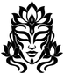 Close-up black lotus spirit face mask vinyl decal, flame-topped head and leaves